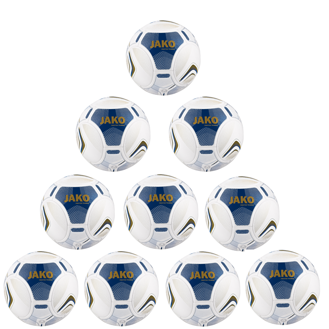 Jako 10x Ballpaket Trainingsball Prestige weiß/navy/gold inkl. Ballsack | Größe 5