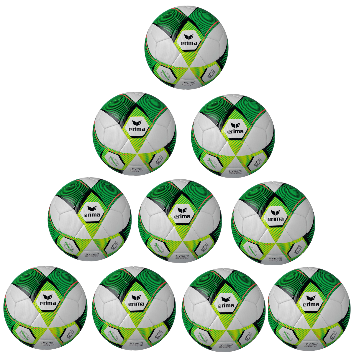 Erima Ballpaket 10x HYBRID Training 2.0 green lime inkl. Ballsack | Größe 3