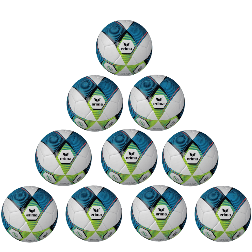 Erima Ballpaket 10x HYBRID Training 2.0 mykonos blue lime inkl. Ballsack | Größe 5
